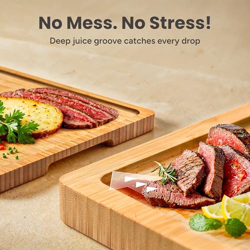 3 Piece Bamboo Cutting Board Set with Stand for Kitchen