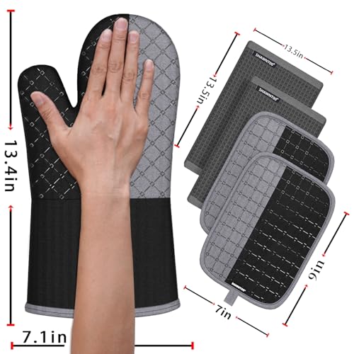 Oven Mitts and Pot Holders Sets 6pcs (Black)