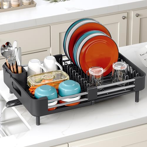 Expandable Dish Drying Rack for Kitchen Counter (Black / Standard)