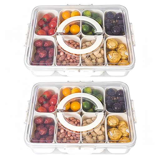 Divided Serving Tray with Lid and Handle (White-2 Packs)
