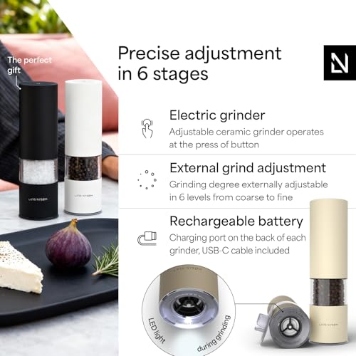 Electric Salt and Pepper Grinder Set (Taupe Brown/Almond Beige / Set of two electric mills)