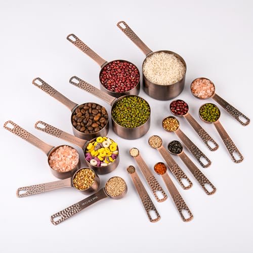 Copper Measuring Cups and Spoons Set 19 for Kitchen and Baking (21 Count)