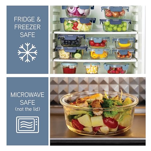 Premium 32 Pc. Borosilicate Glass Food Container Set with Dividers (Ombre Blue)