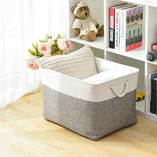 Storage Bins Baskets for Organizing (White&Grey / 3PCS/Extra Jumbo - 20.5Lx15.7Wx13.8H)