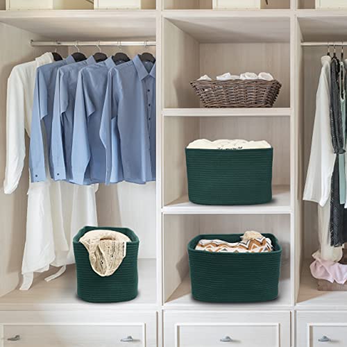 Woven Cotton Rope Storage Baskets 15x10x9.3" 3 Pack Dark Green (dark green)