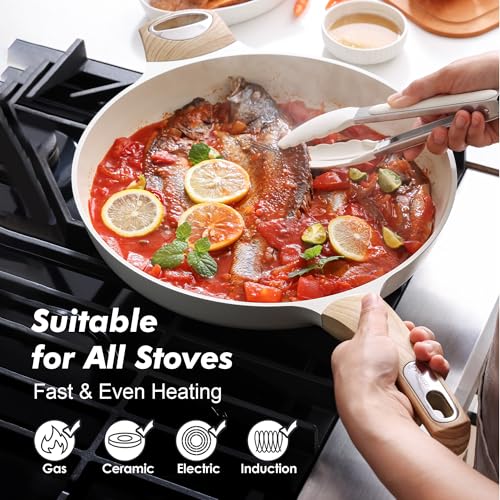12.5in Ceramic Nonstick Frying Pan Paella Pan (12.5 Inch / CERAMIC White)