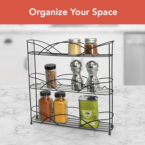 3 Tier Spice Rack Organizer Black Countertop Wire Shelf Spice Rack for Modern Kitchen Pantry Cabinet