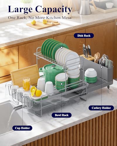 Extendable Dish Drying Rack (2-Tier / Gray)