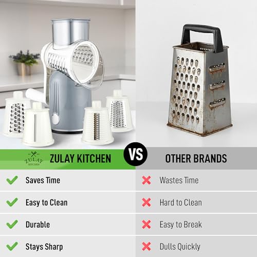 Rotary Cheese Grater Manual Hand Crank 5 Blade Shredder (5 Blades / Classic | Gray)