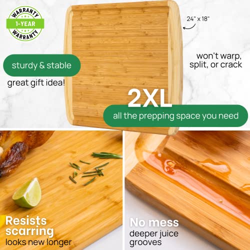 HUGE 24 Inch Bamboo Cutting Board with Lifetime Replacement (Two-Tone / 24"L x 18"W)