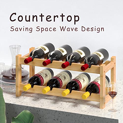 Wine Rack Freestanding 8 Bottle 2 Tier Bamboo Wine Racks Countertop Cabinet Wine Holder Wine Storage Shelf for Kitchen (2-tier-Natural)