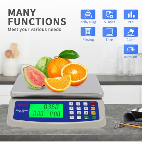 Large Digital Kitchen Scale 22LB Commercial Scale for Food Baking Bread Cooking Meat (milky)