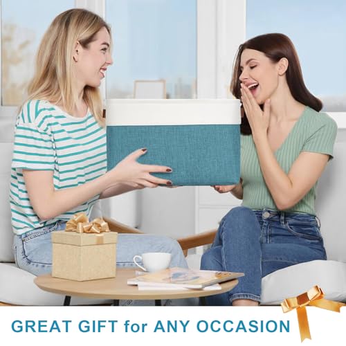 Storage Bins Large Fabric Storage Baskets for Shelves 3 Pack (Teal / Off-White / Large -15"x11"x9.5")
