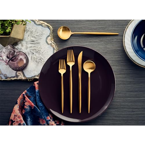 Zephyr Satin Gold 18 (20-Piece Flatware Set, Gold)