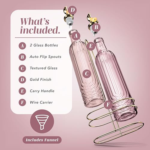 Glass Olive Oil Bottle Dispenser (Elegant Fluted / Pink)