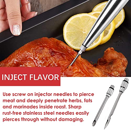 Stainless Steel Turkey Baster Commercial Grade Quality Rubber Bulb Including 2 Marinade Injector Needles and Brush for Easy Clean Up