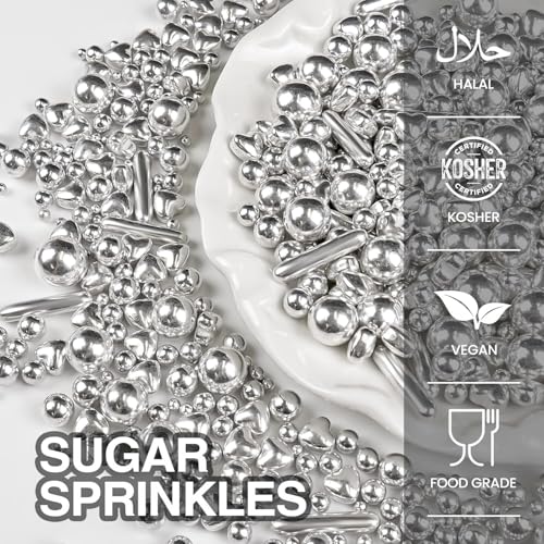 Silver Pearl Heart Sprinkles for Cake Decorating (Silver Pearl Heart Rods)