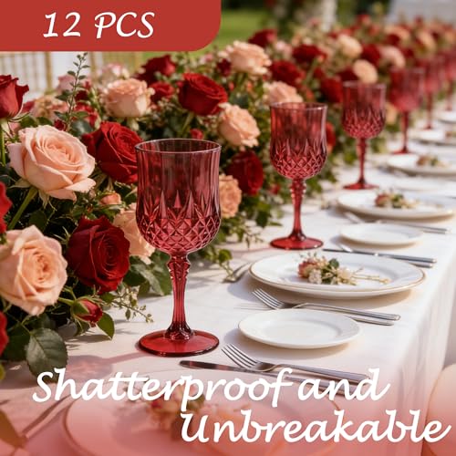 12Pack Plastic Wine Glasses (Scarlet Rose)