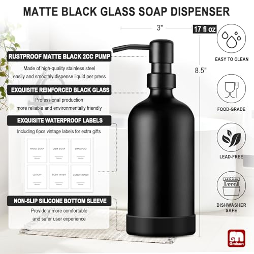 Black Soap Dispenser with Silicone Sleeve Boot (Black Bottle + Black Pump + Silicone Boot / 2 Pack)