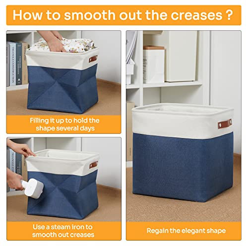 Storage Baskets for Shelves Closet Storage (White&Blue / L-13"x 13"x 13")