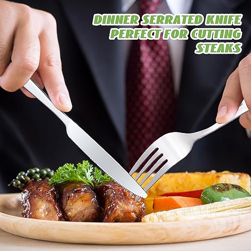 50 Pieces Stainless Steel Forks Silverware Set Dinner Forks and Knives Flatware Tableware Cutlery Set for Kitchen Restaurant (7.1 x 1 Inch, 8.4 x 0.7 Inch / Silver)