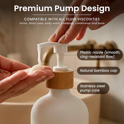 Soap Dispenser Set (White Bottles White Bamboo Pumps)