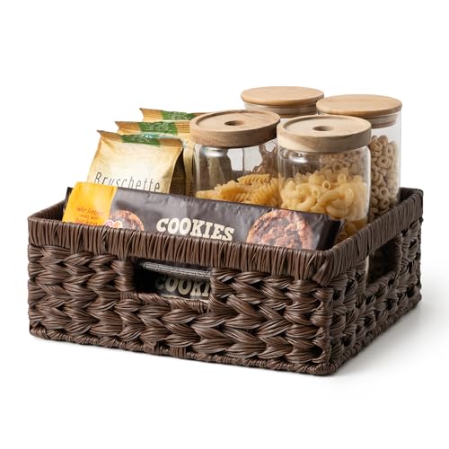Wicker Storage Baskets for Shelves (Brown / 13"L x 10¾"W x 4¾"H)