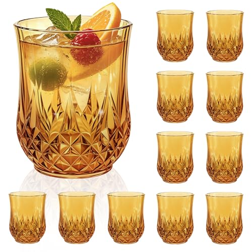 12 Pack Plastic Stemless Wine Glasses (Amber)