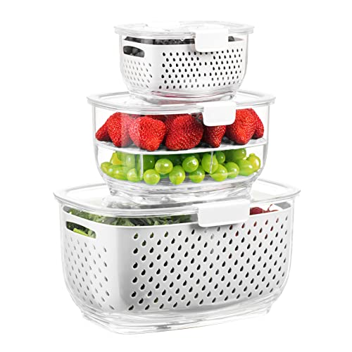 Fresh Produce Vegetable Fruit Storage Containers 3Piece Set (White Clear)