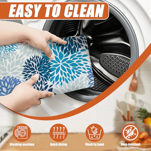 Blue Floral Dish Drying Mat for Kitchen Counter Microfiber Absorbent Dish Kitchen Drying Mat Draining Reusable Washable for Dishes