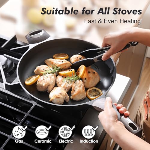 12.5in Nonstick Frying Pan Paella Pan (12.5 Inch / DARK Black)