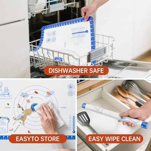 Silicone Baking Mat With 10 Recipes (Blue / 28"L x 20"W)