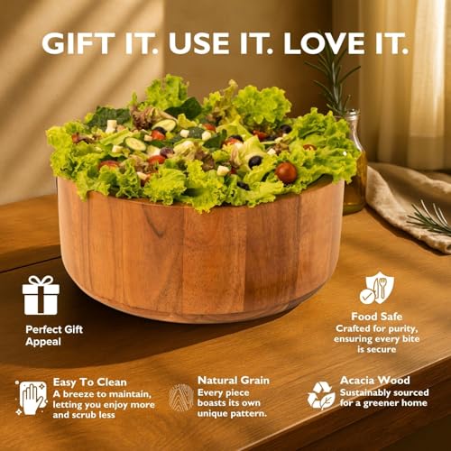Wooden Salad Bowl Set with Serving Utensils Eco