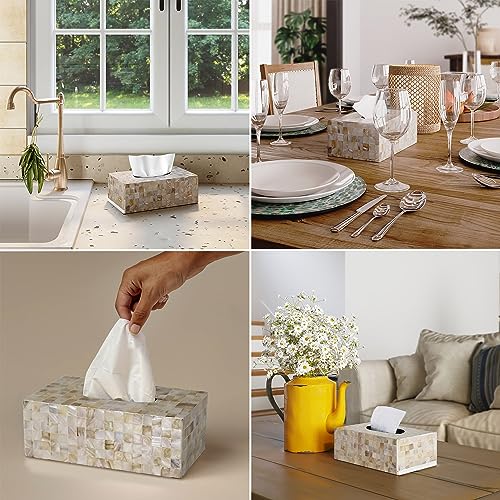 Handmade Mother of Pearl Tissue Box (White Cream (Standard 9.8"x5.5"x3.9"h))