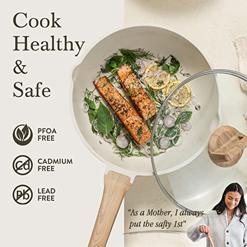 12 Inch Nonstick Deep Frying Pan with Lid (Cream White / 12")