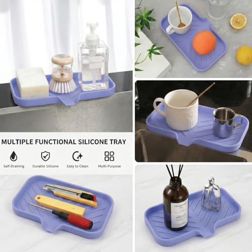 Silicone Soap Dish with Drain Spout (Light Purple / M(9.6"×5.3"))