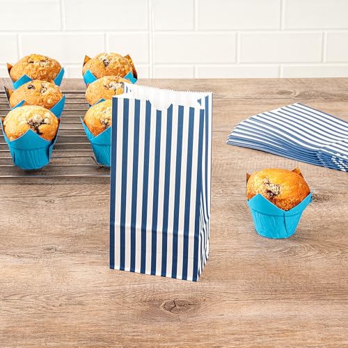 Blue And White Stripe Paper Bag (2 lb / Blue & White)