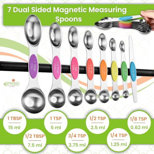Magnetic Measuring Cups & Spoons Set of 15 with Levelers (Neon)
