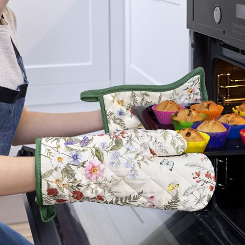 Wildflower Oven Mitts and Pot Holders Set (Grass / Oven Mitt x2 & Pot Holder x2)