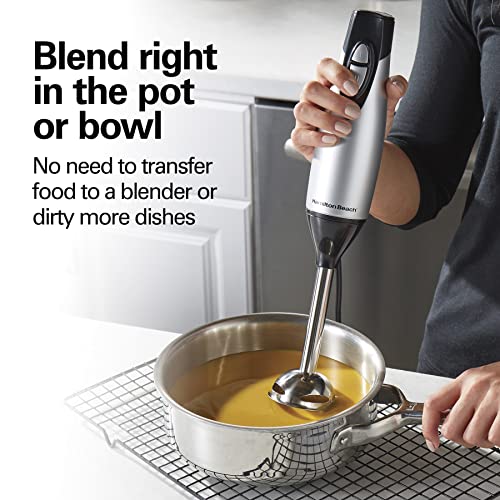 4-in-1 Electric Immersion Hand Blender with Handheld Blending Stick, Whisk + 3-Cup Food & Vegetable Chopper Bowl, 2-Speeds, 225 Watts, Silver and Stainless Steel (59765) (3-Piece / Blender)