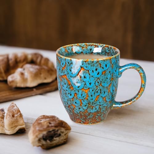 16 oz Ceramic Coffee Mugs Set of 2 (Blue, Red & Green)