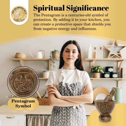 Pentagram Design Wooden Mortar & Pestle Set