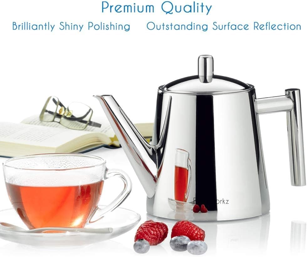 Stainless Steel Teapot with Removeable Infuser 27 oz Stovetop Tea Maker for Fruit Herbal and Infusion Tea (27 oz / Chrome)