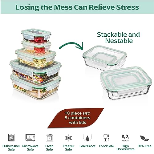 Family Pack Glass Storage Containers (5 Pack Mixed Size Rectangular Set)
