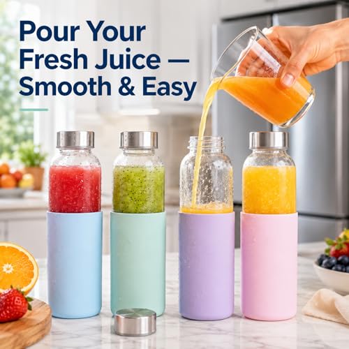 18 oz Glass Water Bottles with Lids and Silicone Sleeve 4 Pack (silicone sleeve-4pack / 18 Ounces)