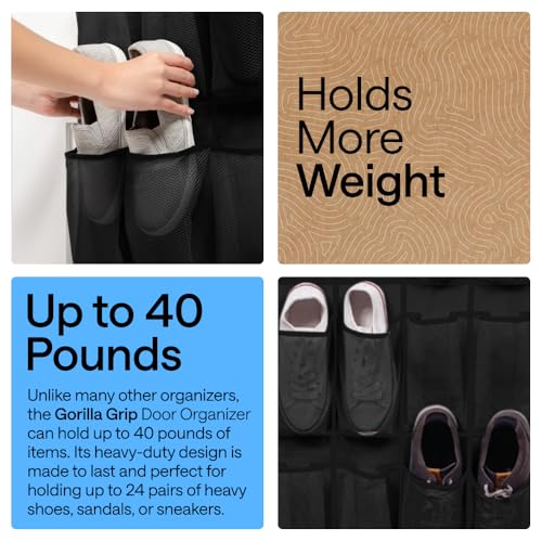 Over the Door Shoe Organizer (Black / 24 Extra Large Pockets/4 Hooks)