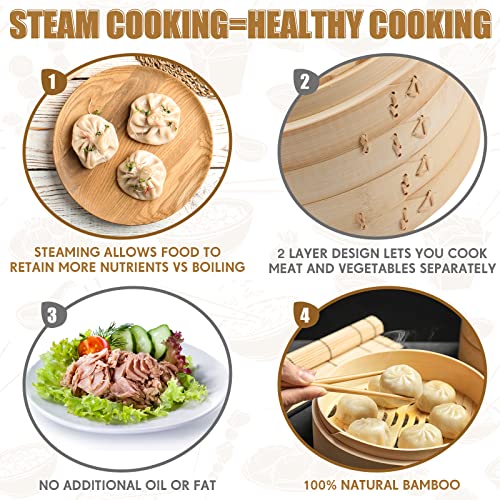 59 Pcs 2 Tier Bamboo Steamer Basket Set (12 Inch)