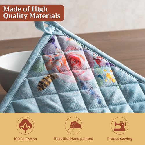 Pot Holders 100% Cotton Potholders (077 - Ibiza - Blue / 8" x 8" (Pot Holder Pack of 2))