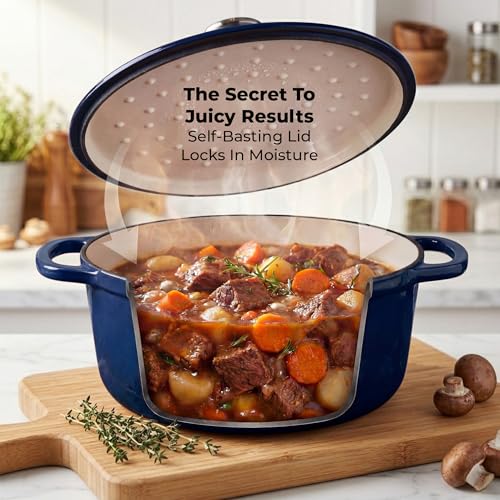 6.4QT Enameled Cast Iron Dutch Oven Pot with Lid (Lapis Lazuli / 6.4 Quart)