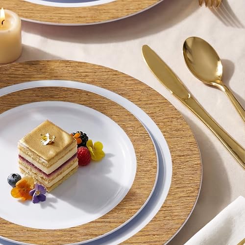 102 Pcs Wood Grain Brown Plastic Plates (102 Pieces / Brown)